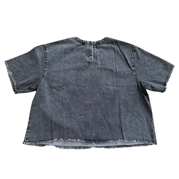 NWT Wildfang The Essential Denim Boxy Top Charcoal Gray Short Sleeve Top Medium - Picture 5 of 6